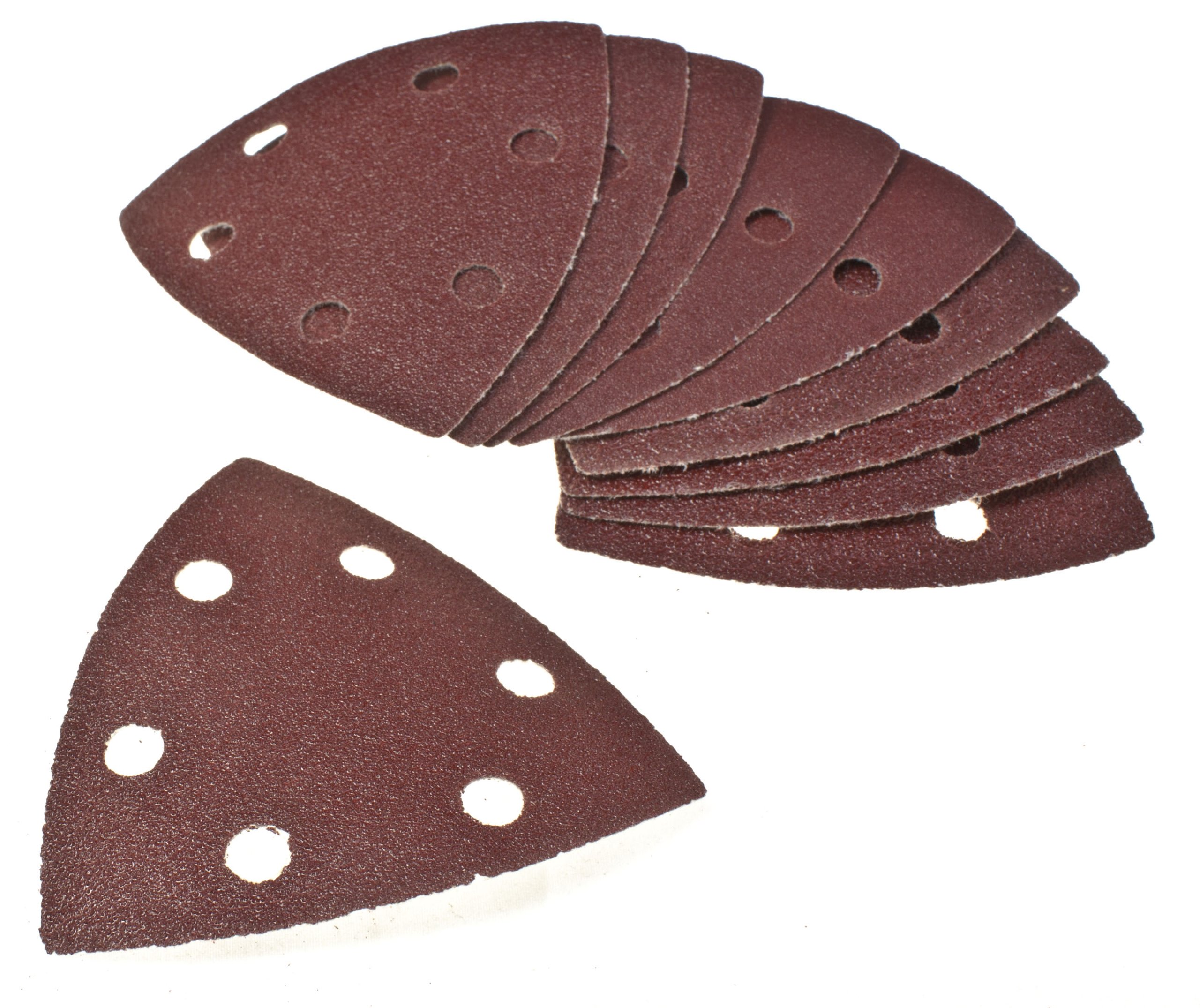 Toolzone 10Pc 90mm Hook and Loop Backed Delta Triangle Sander Sandpaper Pads Sheets