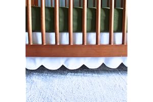 White Scalloped Crib Skirt Ruffle (One-Sided Add-On), Adjustable Linen Cotton Blend, Neutral Baby Bedding for Boys and Girls,