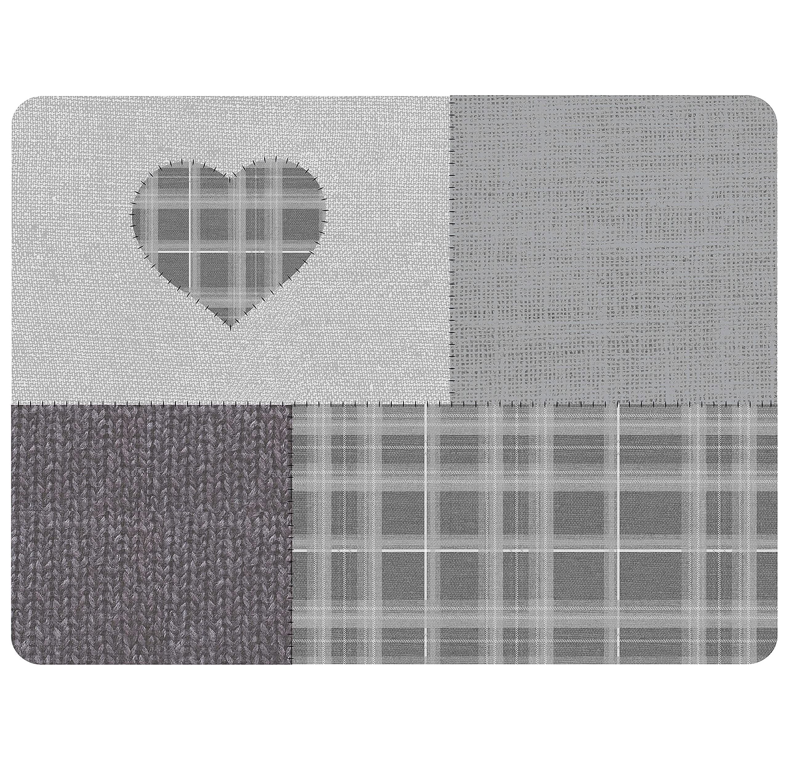 Set of 6 Patchwork Heart Placemats, Cork-Backed Tartan Kitchen Protector Mats for Daily Use or Decoration, Heat-Resistant Coating & Cork Board Base, Christmas Placemats