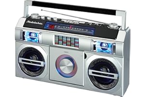 Studebaker SB2145S 80's Retro Street Bluetooth Boombox with FM Radio, CD Player, LED EQ, 10 Watts RMS Power and AC/DC in Silver