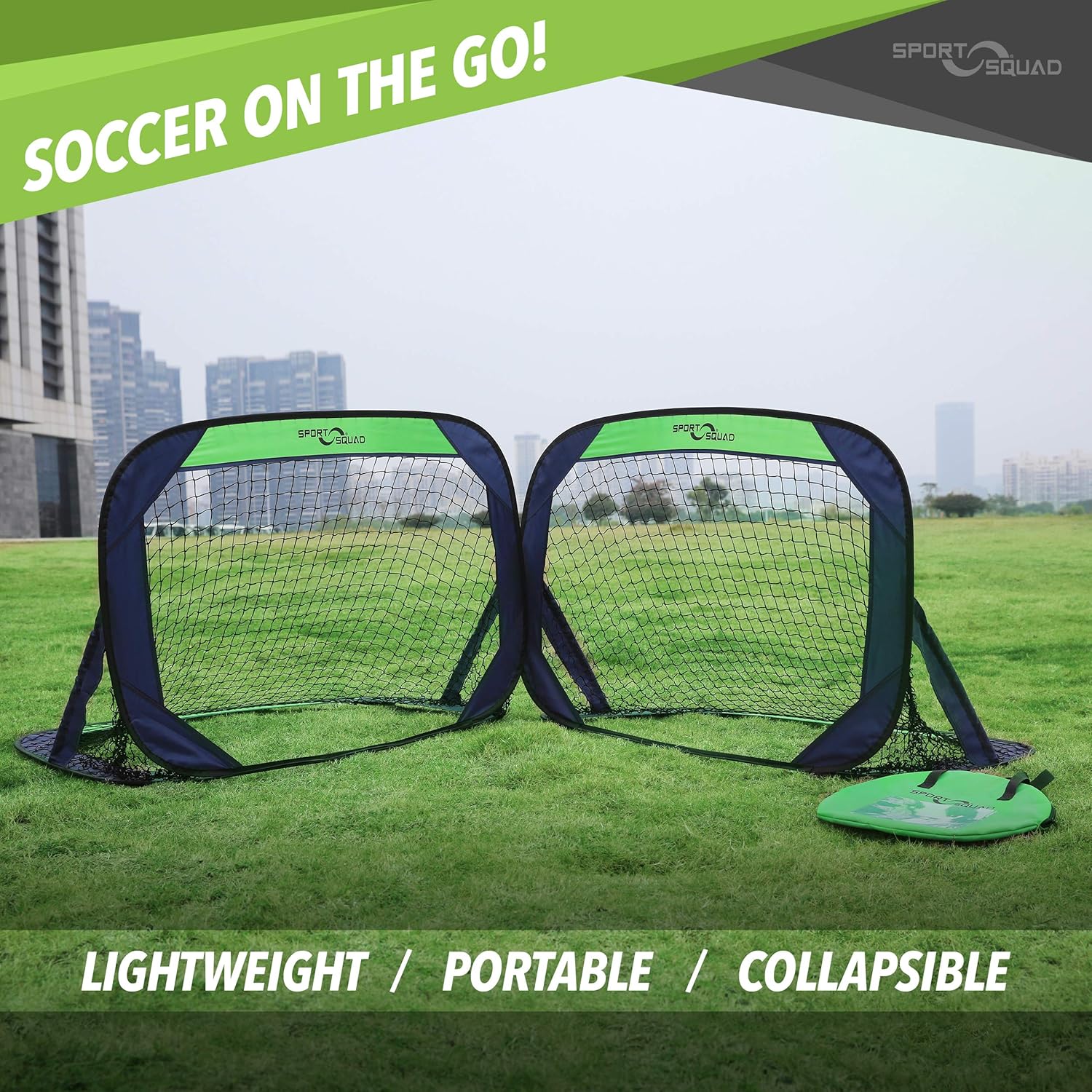 Sport Squad Portable Soccer Goal Net Set - Set of Two 4' Pop Up Training Soccer Goals with Compact Carrying Case - Easy Assembly and Compact Storage - Great for Kids and Adults, Small (SSS1001) : Sports & Outdoors