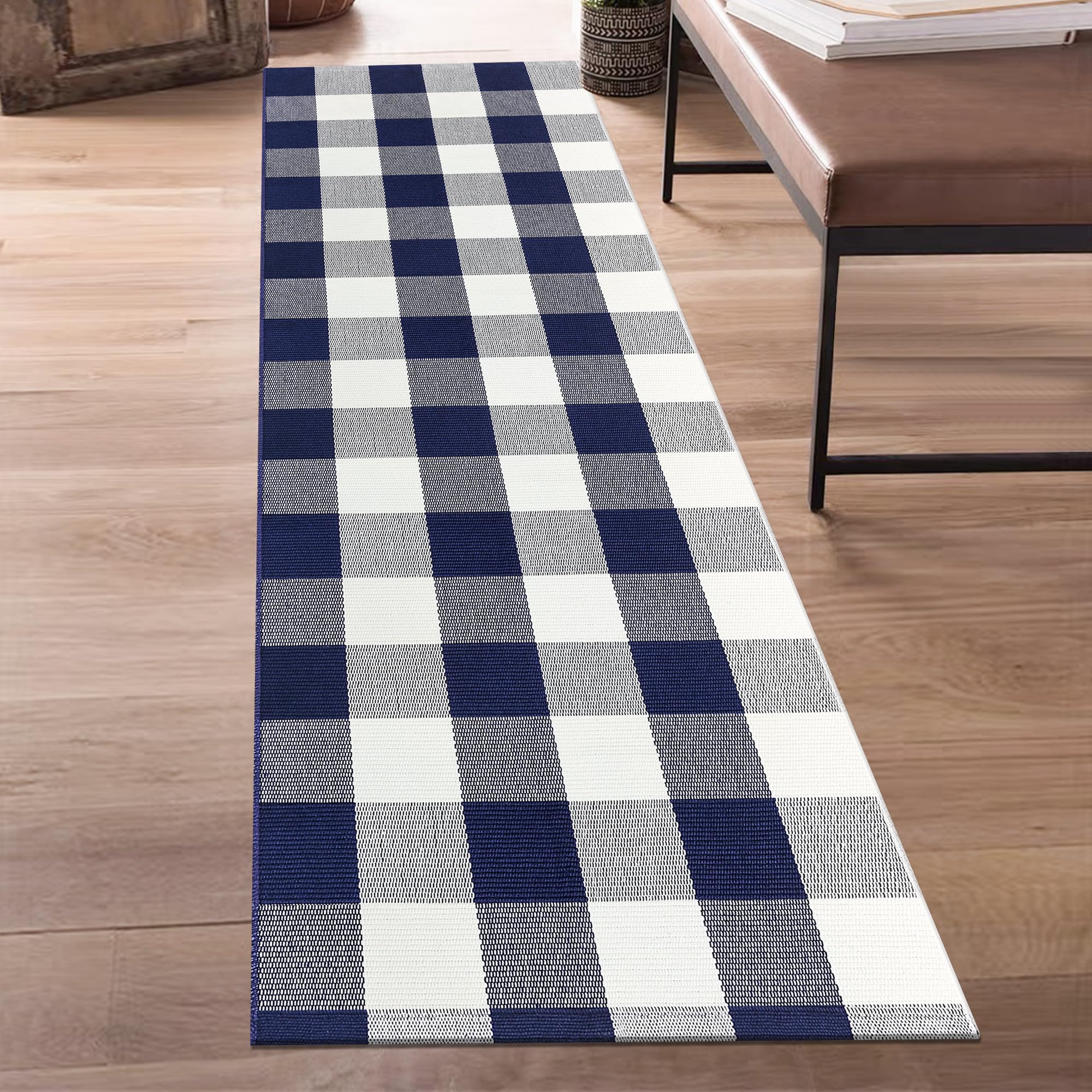 Fixseed Checkered Runner Rugs 2x6 Grey And White Buffalo Plaid Cotton Woven Rugs, Washable Runner Rug For Hallways Kitchen Bedroom Living Room Porch Farmhouse Decor Area Rug