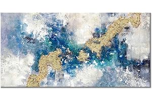 UTOP-ART Blue And Gold Wall Decor Set Abstract Canvas Wall Art Decor Colorful Oil Painting Artwork Picture For Bedroom Living Room Bathroom Decorations Aesthetic(40'' x 20'' x 1 Panel)
