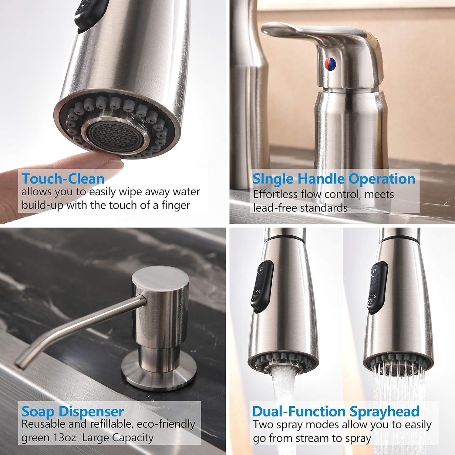 Hotis 3 Hole Kitchen Sink Faucet with Pull Down Sprayer ...