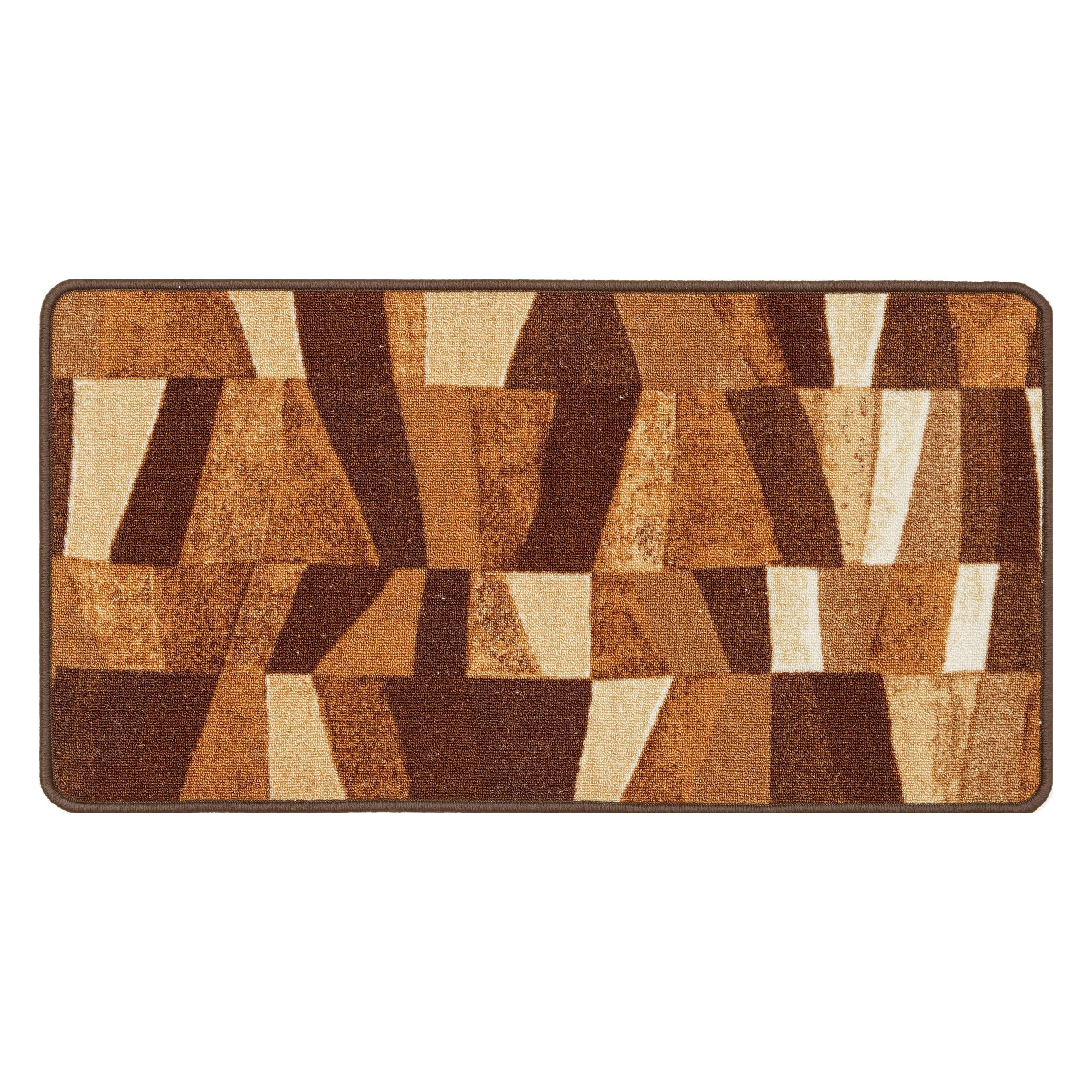 Baroni Home Non-Slip Kitchen Mat, Decorated Runner Washable 50 x 100 cm Brown Geometric