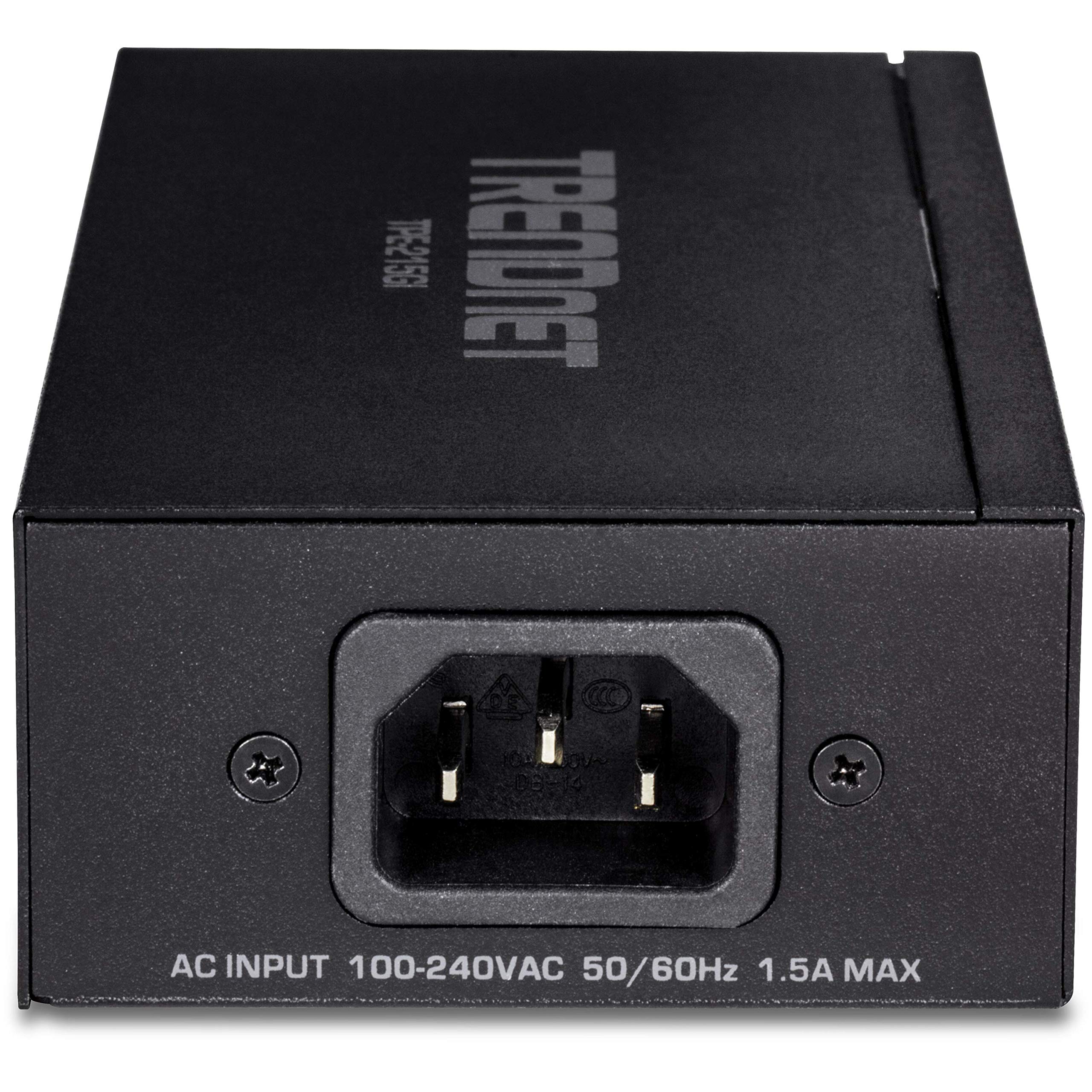 TRENDnet 2.5G PoE+ Injector, TPE-215GI, PoE (15.4W) or PoE+ (30W), Converts a Non-PoE Port to a PoE+ 2.5G Port, 2.5GBASE-T Compliant, Integrated Power Supply, Network a PoE Device Upto 100m, Black