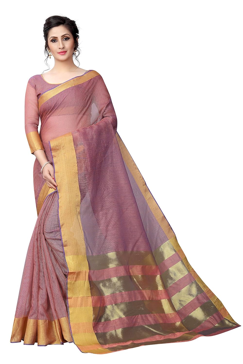 perfectblue women's linen saree with blouse piece (pallucotton3variation)