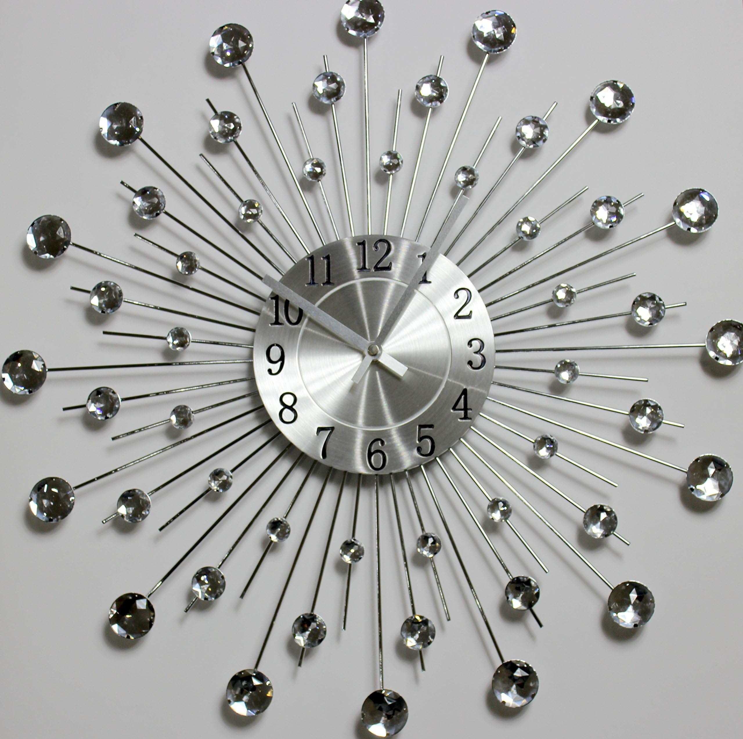 50cm Diamante Beaded Jeweled Sunburst Metal Spikes Wall Clock 119