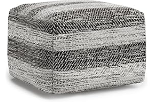 SIMPLIHOME Clay 18 Inch Boho Square Pouf in Grey Melange Cotton, For the Living Room, Bedroom and Kids Room