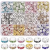 TINKRSTUFF 720 pcs 8mm Spacer Beads for Jewelry Making, 12 Colors Rondelle Bead Spacers Box, Fancy Sparkle Crystal Rhinestone Spacer Loose Beads for Bracelet Necklace Earring and Pens DIY Dec