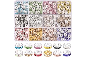 TINKRSTUFF 720 pcs 8mm Spacer Beads for Jewelry Making, 12 Colors Rondelle Bead Spacers Box, Fancy Sparkle Crystal Rhinestone Spacer Loose Beads for Bracelet Necklace Earring and Pens DIY Dec