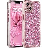 FABSPARK Case for iPhone 16 Plus,Glitter Crystal Diamond Rhinestones Sequin Shiny Bling Sparkly Glossy Luxury Electroplated Case,Aesthetic Cute Full Protection for iPhone 16 Plus,Pink