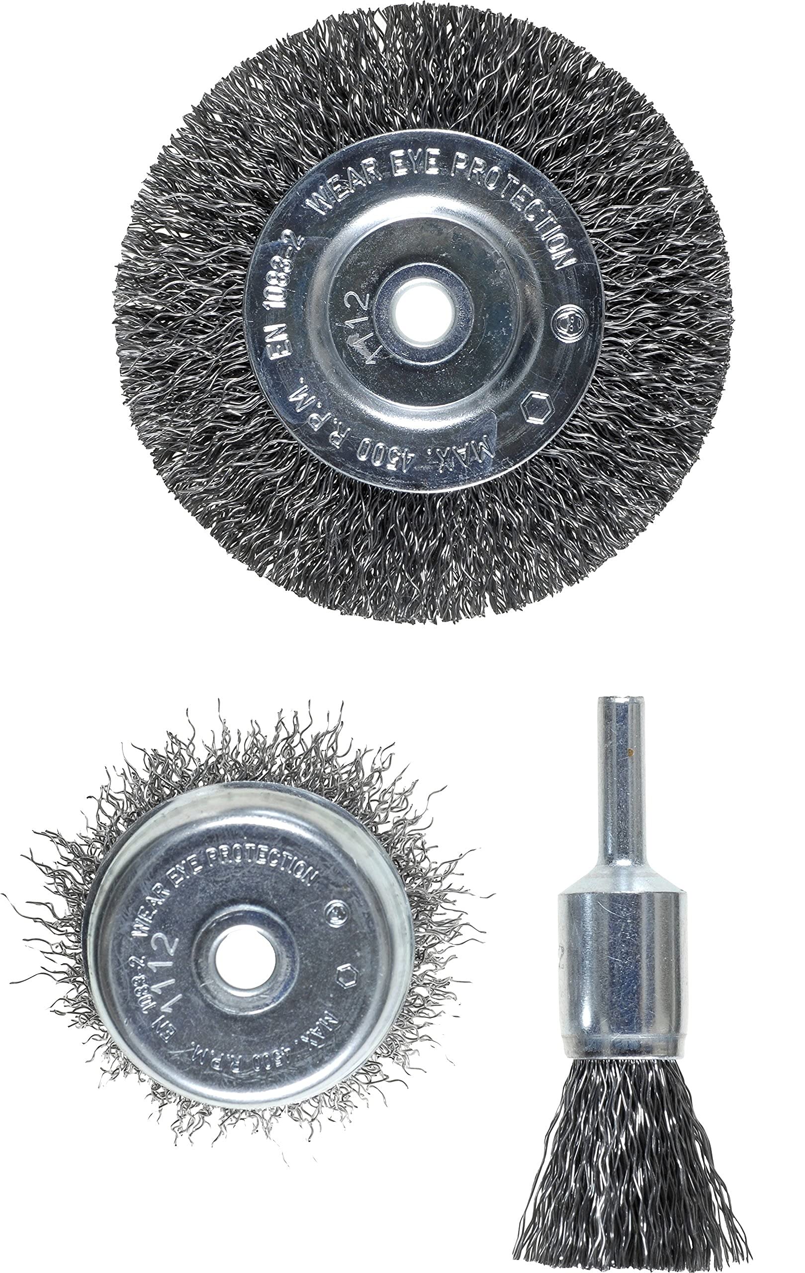 kwb 3-piece Wire Brush Set, Steel Wire, Crimped, Including Disc, Ideal for Rust Removal and Cleaning