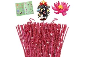 Giwrmu 100 Pieces Pipe Cleaners Chenille Stem, Glitter Plum Red Pipe Cleaners Craft, Fuzzy Sticks Craft Supplies, Colored Pipe Cleaner for Creative Handmade DIY Art Craft Project