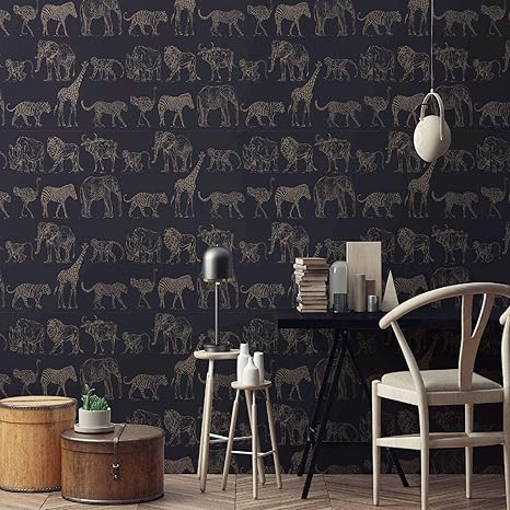 Boutique Midnight Navy Animal Safari Wallpaper Amazon Com Au Home Improvement