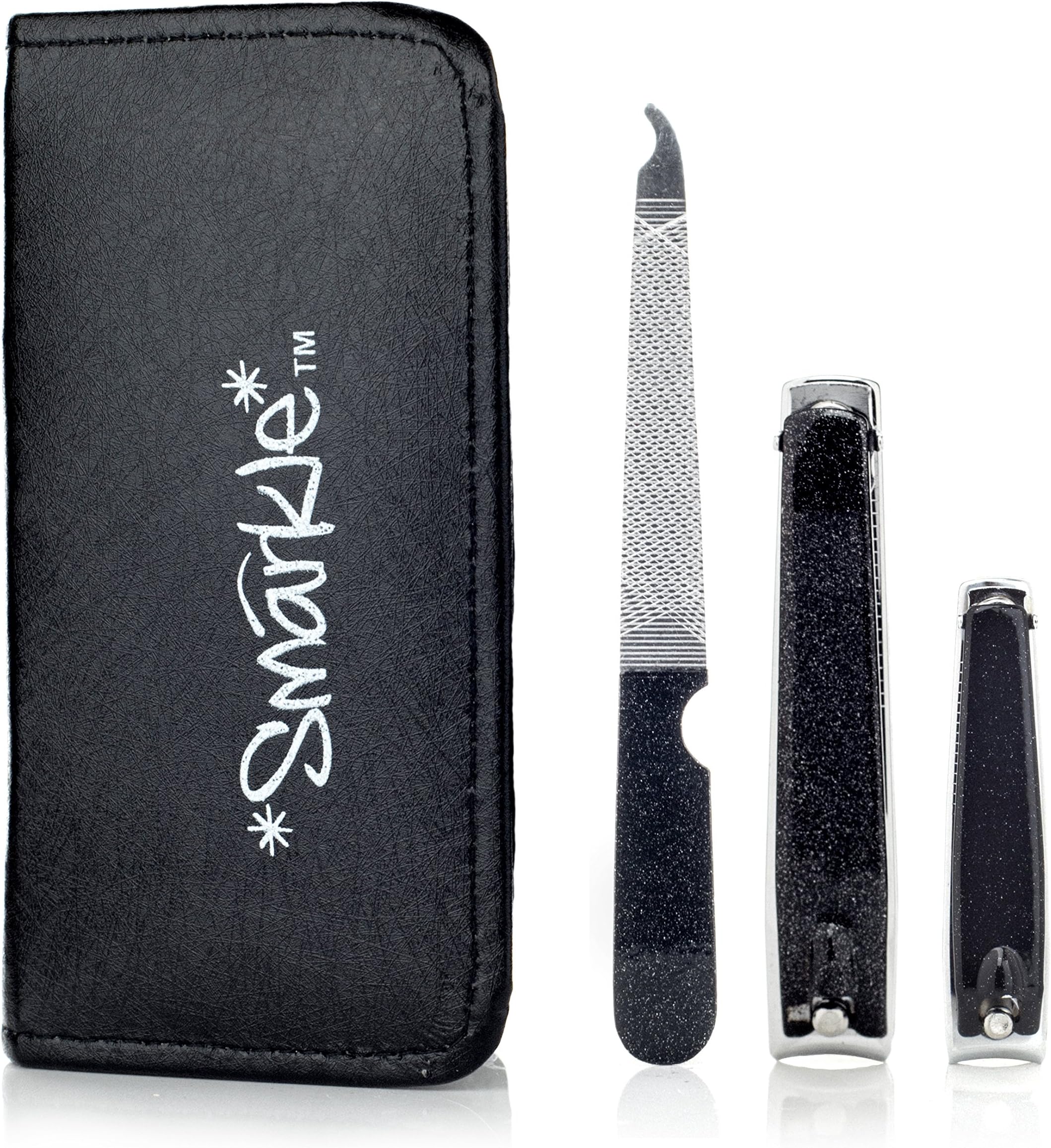 Smarkle Nail and Toenail Clippers Professional Manicure and Pedicure Set For Grooming Fingernails and Toes (Black)