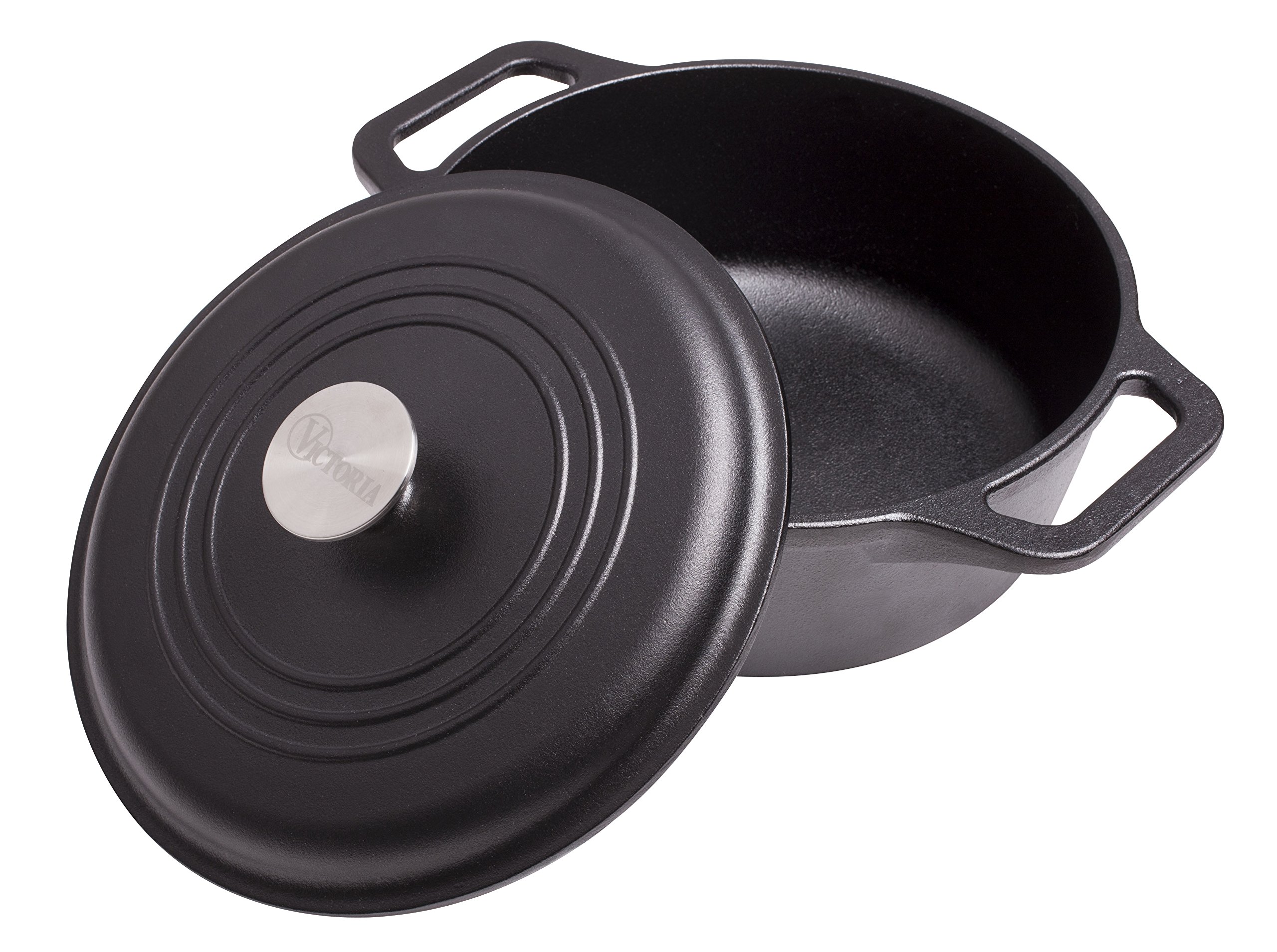 Victoria Cast Iron Dutch Oven with Lid. Stock Pot with Dual Handles