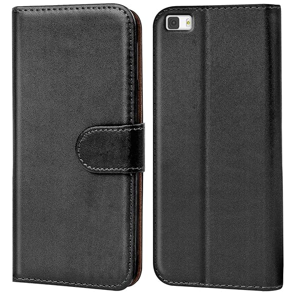 Verco P8 Lite Hülle, Handyhülle für Huawei P8 Lite Tasche PU Leder Flip Case Brieftasche - Schwarz