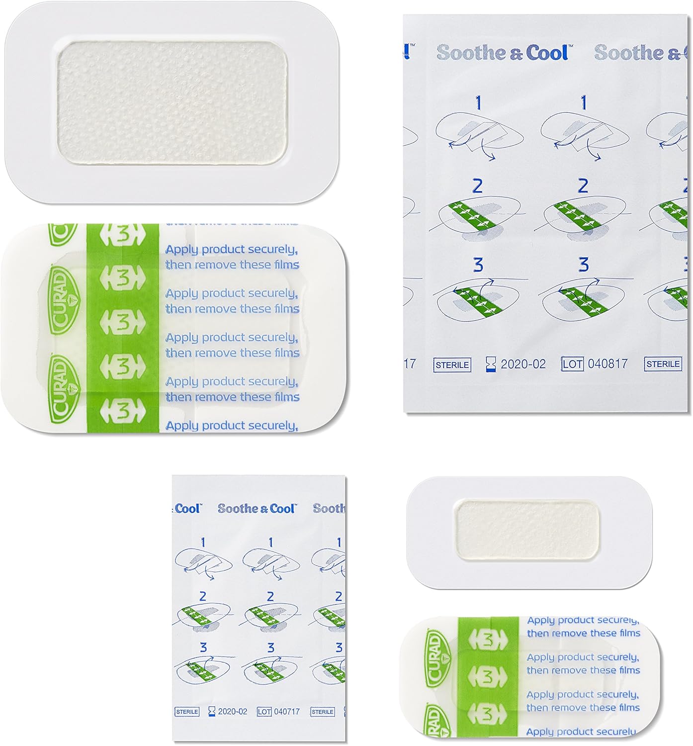 CURAD Soothe & Cool Burn Bandages, Instant Cooling, Assorted Sizes, 8 Count: Health & Personal Care