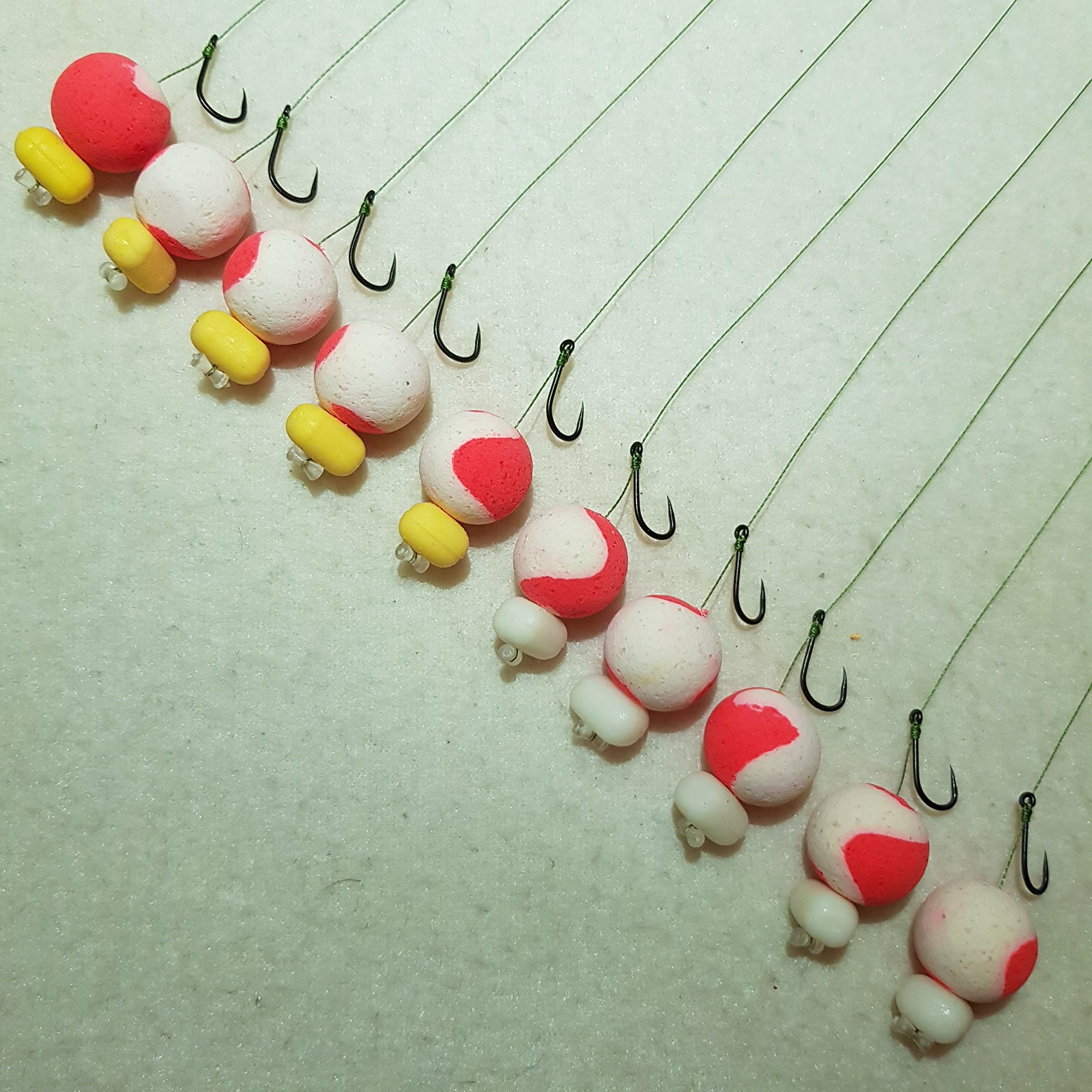 Flynscotsman Tackle 10 X CARP HAIR RIGS PRE LOADED WITH 15mm TWO TONE STRAWBERRY AND COCONUT CREAM POPUPS WITH SWIVEL CONNECTION