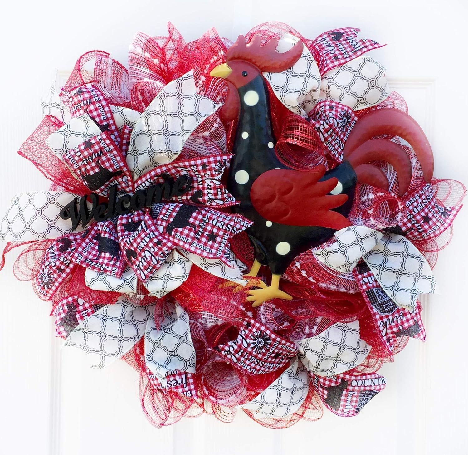 Rooster Wreath, Farmhouse Wreath for Front Door, chicken