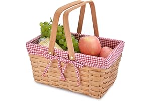 CALIFORNIA PICNIC Picnic Basket Natural Woven Woodchip with Double Folding Handles | Easter Basket | Storage of Plastic Easter Eggs and Easter Candy | Organizer Blanket Storage | Bath Toy and Kids Toy Storage