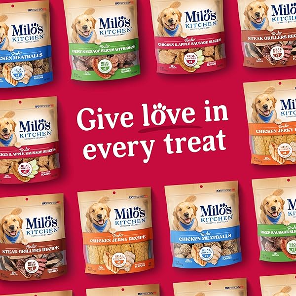 MILO’S KITCHEN HOMESTYLE DOG TREATS, CHICKEN & APPLE SAUSAGE SLICES, 18 OUNCE, HIGH PROTEIN, NO ARTIFICIAL FLAVORS