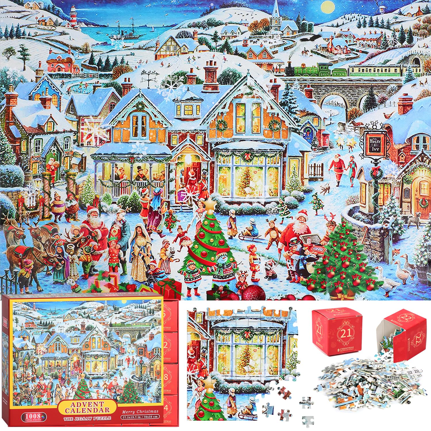 Advent Calendar 2024 Christmas Jigsaw Puzzle - 24 Boxes, 1008 Pieces, Countdown Puzzle For Adults & Family