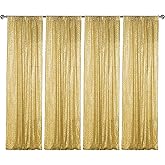 Sugargirl Gold Sequin Backdrop Curtain 4 Panels 2FTx8FT Glitter Gold Background Drapes Sparkle Photography Backdrop for Party Wedding Birthday Wall Decoration