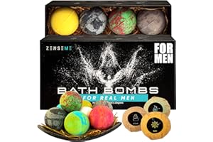 Bath Bombs for Men, Gift Set of 8 Scented Organic Handmade Bath Bombs of 2.5 oz with Natural Essential Oils for Boyfriend, Husband, Father or Friend, by ZenseMe