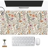 Wild Flowers Gaming Mouse Pad, Floral Cute Keyboard Mouse Mat, Full Desk Protector, Aesthetic Desk Decor 31.5"x15.75"