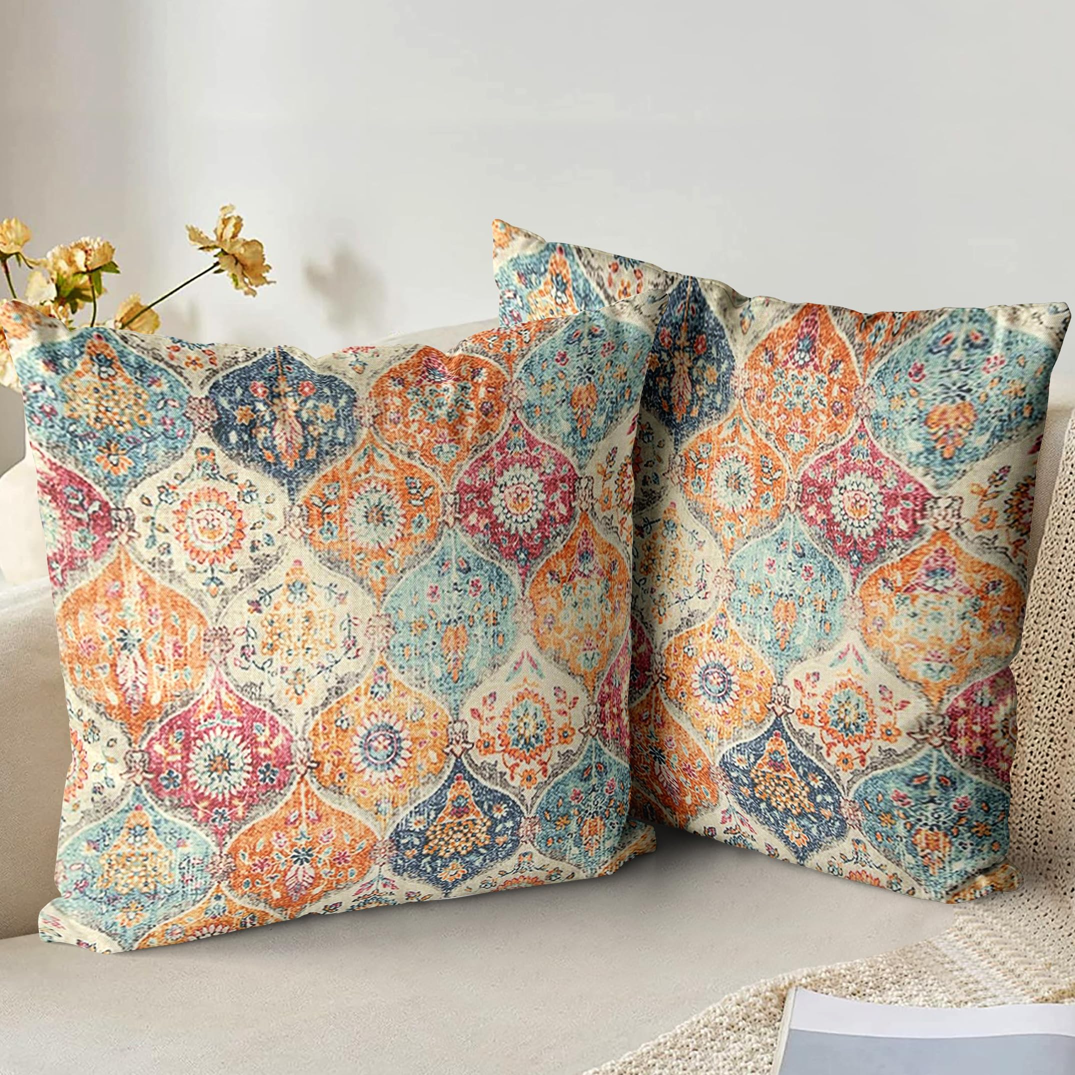 XPHZZL Pack of 2 Soft Decorative Cushion Covers 40cm x 40cm Square Throw Pillow Case Boho Style Pillowcases for Sofa Bedroom Outdoor Patio Garden with Invisible Zipper 16 x 16 Inch