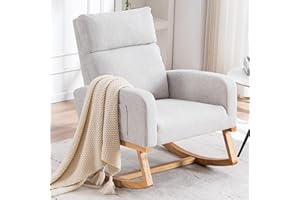 YUUIJOAA Rocking Chair Nursery - Glider Modern Accent Chairs Upholstered Linen Rocker Padded Armchair for Indoor Living Room Bedroom Light Gray