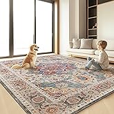 Boho Vintage Area Rug, 5x7 Washable Retro Bohemian Moroccan Oriental Neutral Large Rugs, Ultra Thin Low Pile Lightweight Indoor Nonshedding Nonslip Floor Carpet for Living Room Bedroom Kidsroom Office