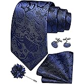 GUSLESON 3.15"(8cm) Mens Paisley Tie and Lapel Pin Necktie Hankerchief Cufflinks Set for Men