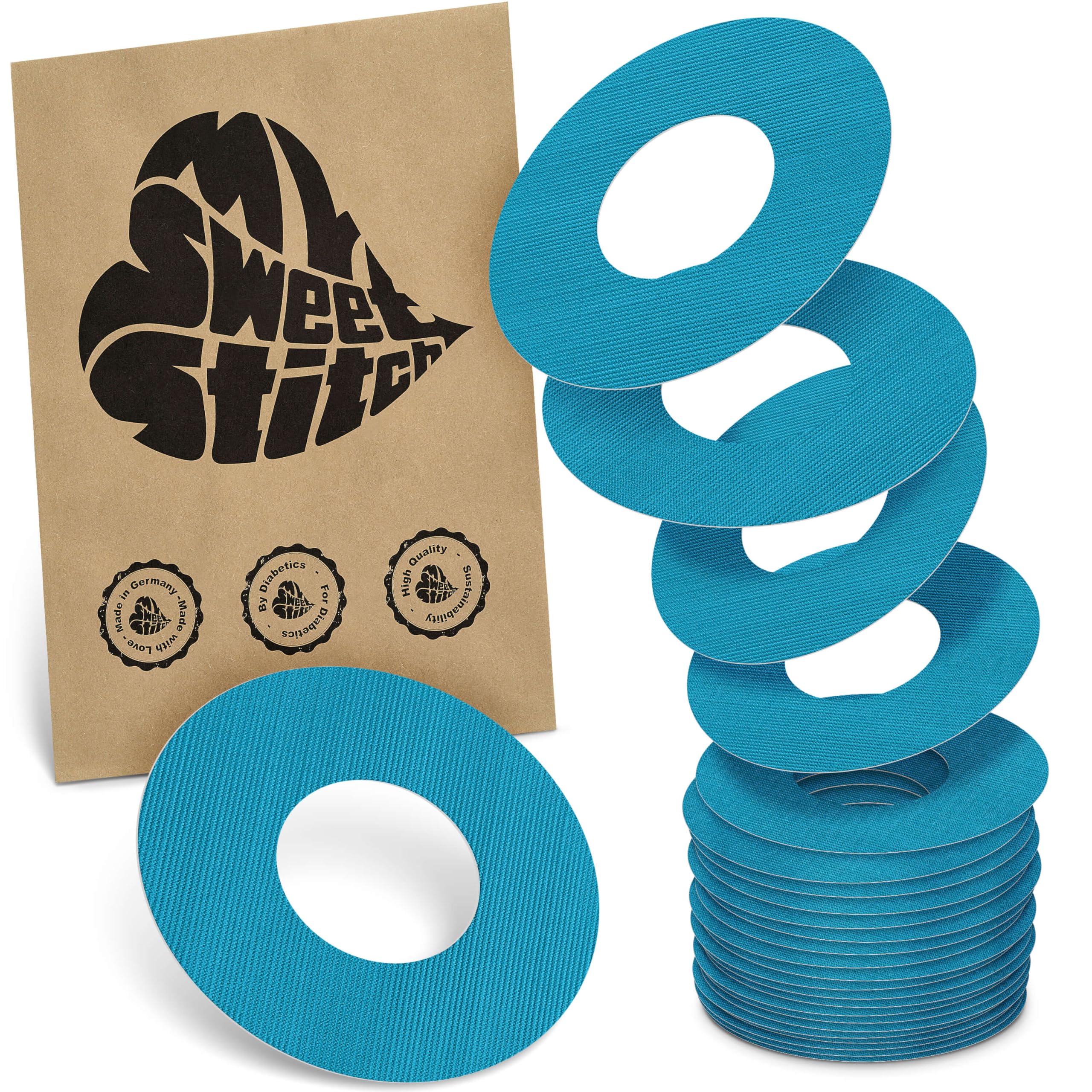MySweetStitch - 25 x Freestyle Libre 1 & 2 Patches, Ring Patch Ø 65mm, Inner Ø 28mm, Waterproof, Breathable, Skin-Friendly, Made in Germany, Petrol