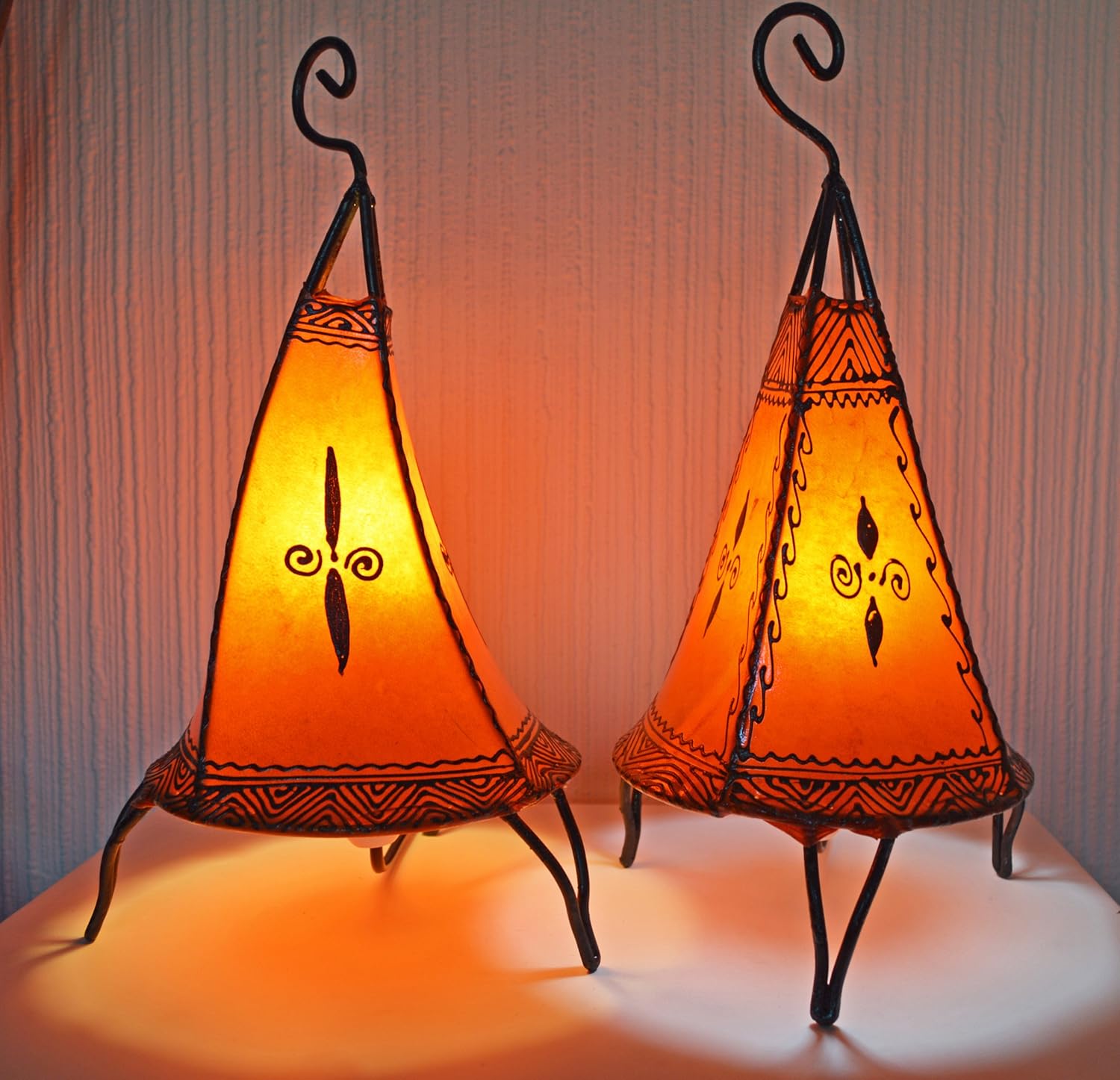 Twin Painted Moroccan Henna Table Lamps - Pyramid - Orange 38cm: Amazon