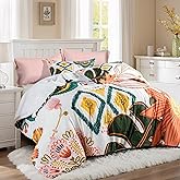 Tyrot Boho Floral King Comforter Set - 3 Piece Farmhouse Botanical Bedding Comforter Sets for All Season Soft Lightweight Mid Century Modern Bed Set, (1 Reversible Comforter and 2 Pillow Shams
