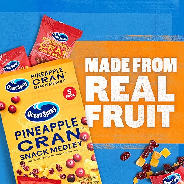 OCEAN SPRAY® PINEAPPLE CRAN™ SNACK MEDLEY, CRANBERRY AND PINEAPPLE DRIED FRUIT SNACK, 1 OZ POUCHES, 5 COUNT