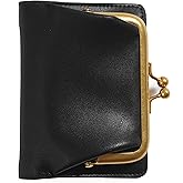 Cockatoo Elegant women's wallet crafted from genuine Nappa leather, featuring a bi-fold design, kiss-lock coin pocket, and ID window - ideal for carrying small essentials! (BLACK)