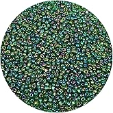 MIKIMIQI 2200pcs Glass Seed Beads Bulk, 4mm 6/0 Pony Beads Bulk for Jewelry Making Mini Spacer Beads Loose Beads Craft Small Glass Seed Beads for DIY Bracelet Wrist (Dark Green AB)
