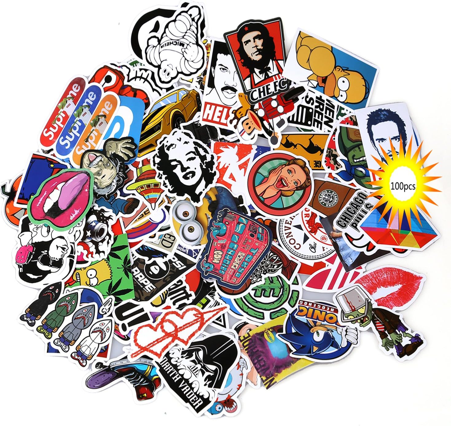 Neuleben Sticker Pack 100-Pcs, Sticker Decals Vinyls for Laptop,Kids,Cars,Motorcycle,Bicycle,Skateboard Luggage,Bumper Stickers Hippie Decals bomb Waterproof … (sticker-2)