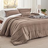 Bedsure Queen Comforter Set - 4 Pieces Pinch Pleat Bed Set, Brown Boho Bedding for All Season, 1 Soft Comforter, 2 Pillowcases, 1 Decorative Pillow