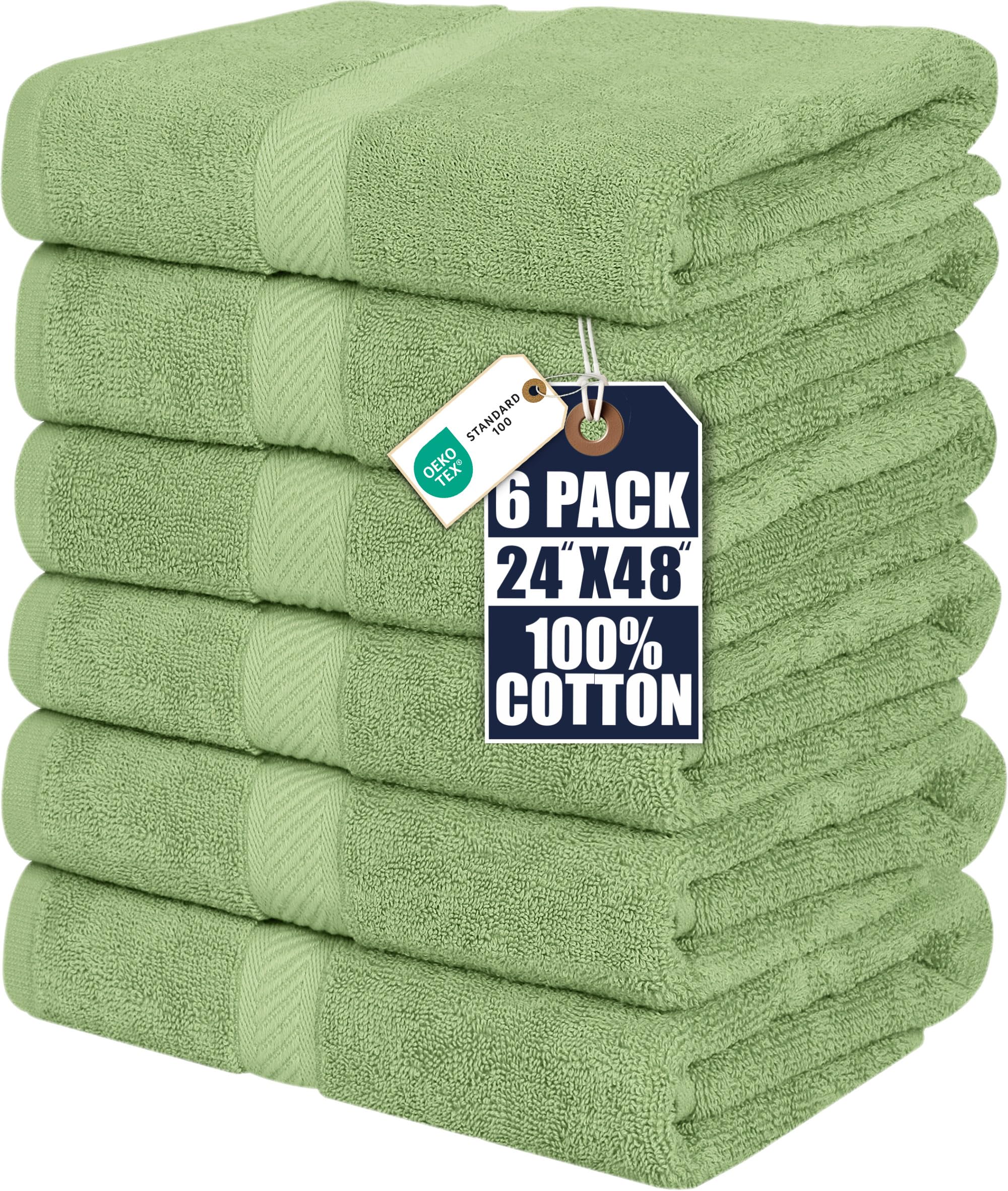 Utopia Towels 6 Pack Medium Bath Towel Set, 24 by 48 Inches, 500 GSM 100% Ring Spun Cotton, Lightweight and Highly Absorbent Quick Drying Premium Towels for Hotel, Spa and Bathroom, Sage Green