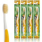 MOUTHWATCHERS Soft Flossing Toothbrush, Kids and Teens, Pack of 4, Yellow | Soft Floss-Tip Bristles for Kids Sensitive Teeth and Gums, Gentle Manual Brush, BPA Free, Dr Plotka Design