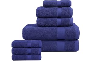 BolBom*S 8 Piece Towel Set-Ultra Soft 100% Pure Cotton, 2 Large Bath Towels 28x56, 2 Hand Towels for Bathroom 16x26, 4 Wash Cloths 12x12, Bath Towels Ideal for Everyday Use, Hotel & Spa - Navy