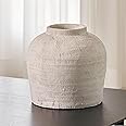 LB2 White Ceramic Large Vase, 11" Tall Zen Style vase, Terra Cotta Pitcher Vase, Distressed Farmhouse Decor, Pottery Decorative Flower Vase for Home Decor