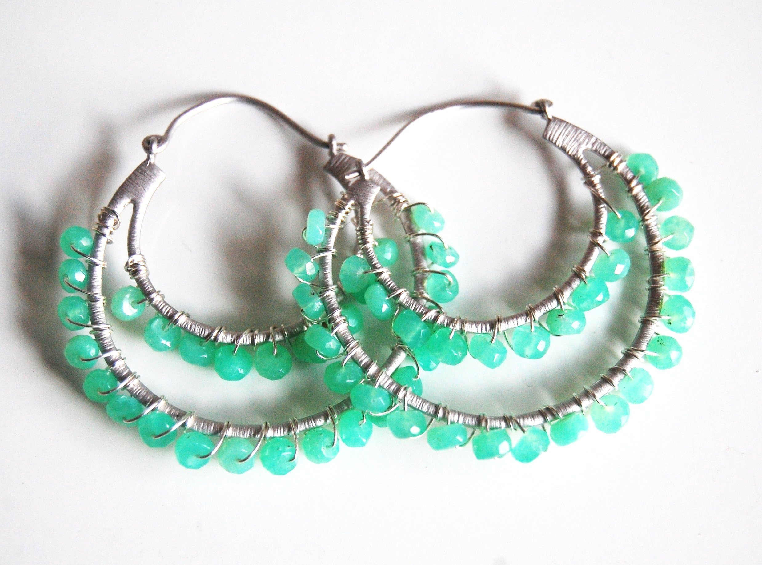 Gorgeous Chrysoprase Double Hoop Dangle earrings