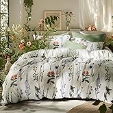 Bedsure Comforter Set King Size - Cute Floral Bedding Comforter Set, 3 Pieces, 1 Soft Reversible Coconut White Botanical Flowers Comforter and Pillow Shams