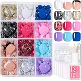 Beetles Press On Toe Nails Kit- 288 Pcs 12 Colors, Short Squoval Toenails | 12 Sizes Fake Nail Tips, Glossy Glitter with Glue &amp; Nail Tabs Stickers, Natural Fit Lightweight Fake ToeNails Art for Women